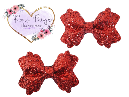 3.5" Red Glitter Bow Set