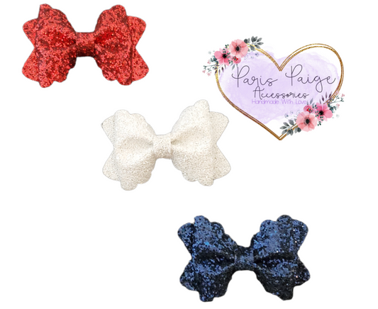 3 5" Red, White, and Blue Glitter Bow