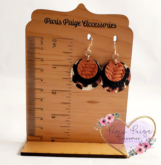Three Layer Round Leather Earrings